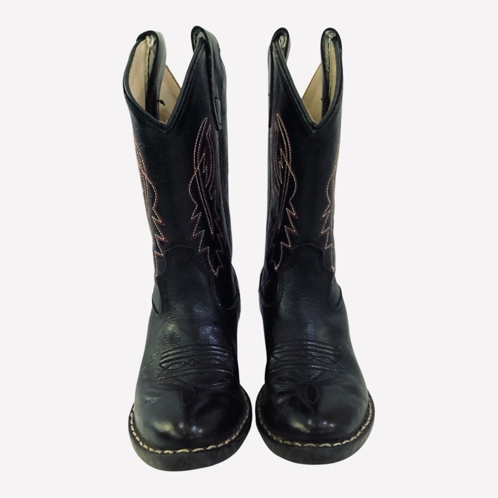 Old West Cowboy Boots Black Leather Western Pull On B8110 Child Boys Size 10.5D - Picture 7 of 11